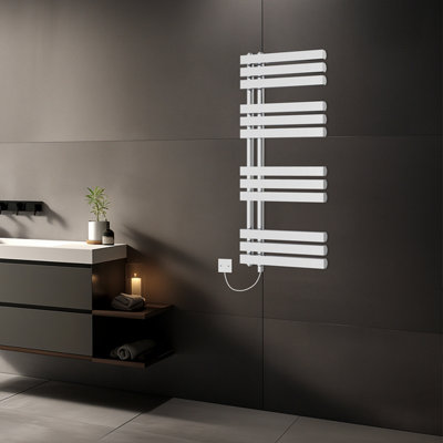 Rinse Bathrooms 1200x600mm Chrome Designer Bathroom Electric Heated Towel Rail Rad Ladder Radiator Kit 700W