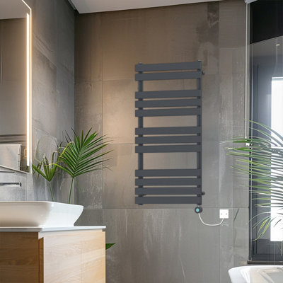 Rinse Bathrooms 1200x600mm Sand Grey Flat Panel Electric Heated Towel Rail Thermostatic Timer Bathroom Towel Radiator 600W
