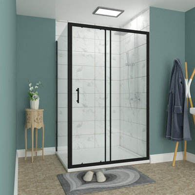 Rinse Bathrooms 1200x800mm Sliding Shower Enclosure 6mm Easy Clean Glass Bathroom Cubicle Screen Door with Side Panel Black Price Comparisons | Compare The Build