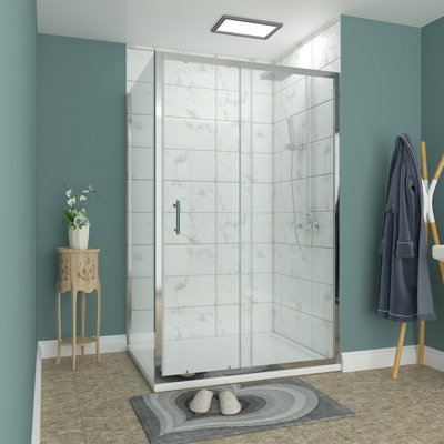 Rinse Bathrooms 1200x800mm Sliding Shower Enclosure 6mm Easy Clean Glass Bathroom Cubicle Screen Door with Side Panel Chrome Price Comparisons | Compare The Build