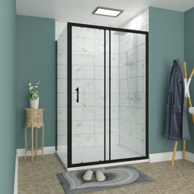 Rinse Bathrooms 1300x760mm Sliding Shower Enclosure 6mm Easy Clean Glass Bathroom Cubicle Screen Door with Side Panel Black
