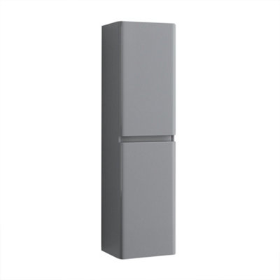 Rinse Bathrooms 1400mm Gloss Grey 2 Door Wall Hung Tall Boy Bathroom Cabinet Storage Unit