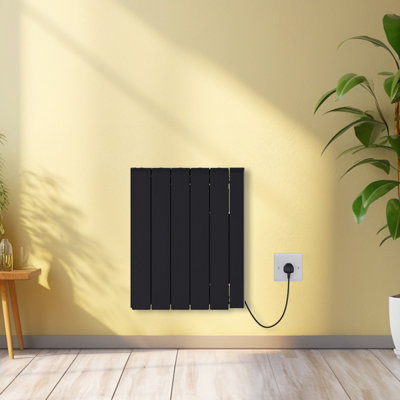 Rinse Bathrooms 1500W Electric Ceramic Radiator Smart WIFI Connection, 5 Fins Portable Electric Heater, Daily & Weekly Timer Black