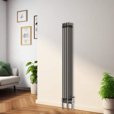 Rinse Bathrooms 1500x200mm Raw Metal Vertical 4 Column Radiator Traditional Cast Iron Style Bathroom Radiator Central Heating