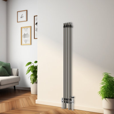 Rinse Bathrooms 1500x200mm Raw Metal Vertical Column Radiator Double Traditional Cast Iron Style Bathroom Radiator