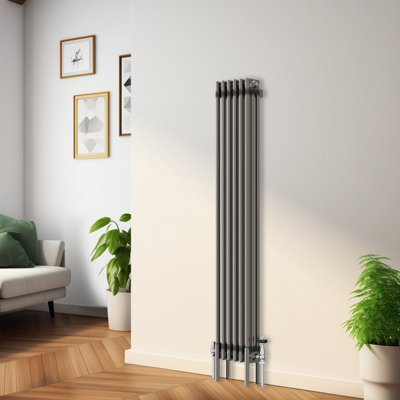 Rinse Bathrooms 1500x292mm Raw Metal Vertical 3 Column Radiator Traditional Cast Iron Style Bathroom Radiator Central Heating