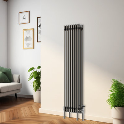 Rinse Bathrooms 1500x380mm Raw Metal Vertical 4 Column Radiator Traditional Cast Iron Style Bathroom Radiator Central Heating