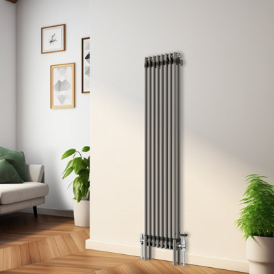 Rinse Bathrooms 1500x380mm Raw Metal Vertical Column Radiator Double Traditional Cast Iron Style Bathroom Radiator