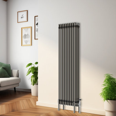 Rinse Bathrooms 1500x470mm Raw Metal Vertical 4 Column Radiator Traditional Cast Iron Style Bathroom Radiator Central Heating