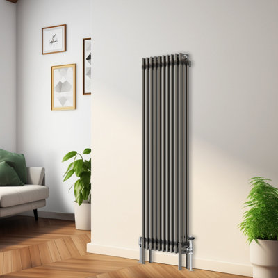 Rinse Bathrooms 1500x472mm Raw Metal Vertical 3 Column Radiator Traditional Cast Iron Style Bathroom Radiator Central Heating