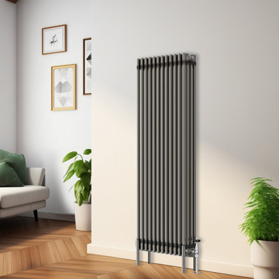 Rinse Bathrooms 1500x560mm Raw Metal Vertical 4 Column Radiator Traditional Cast Iron Style Bathroom Radiator Central Heating