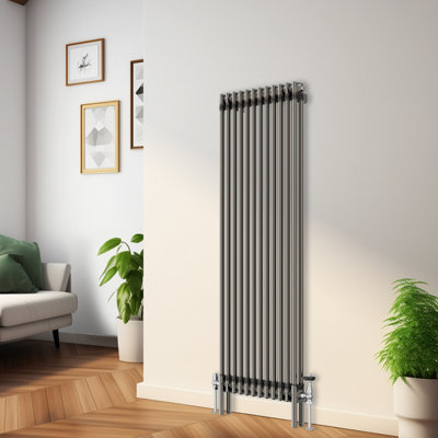 Rinse Bathrooms 1500x560mm Raw Metal Vertical Column Radiator Double Traditional Cast Iron Style Bathroom Radiator