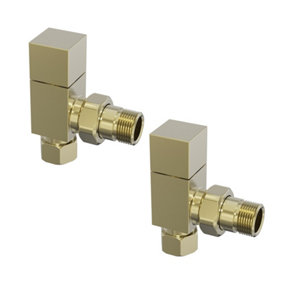 Rinse Bathrooms 15mm Designer Square Angled Radiator Valves Pair Brushed Brass