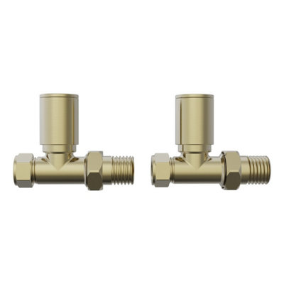 Rinse Bathrooms 15mm Pair of Straight Radiator Valve for Heated Towel Rail Radiator Brushed Brass