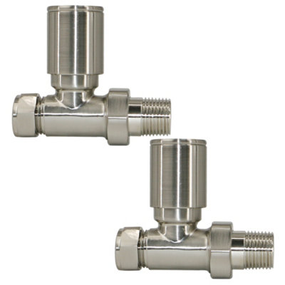 Rinse Bathrooms 15mm Pair of Straight Radiator Valve for Heated Towel Rail Radiator Satin Nickel