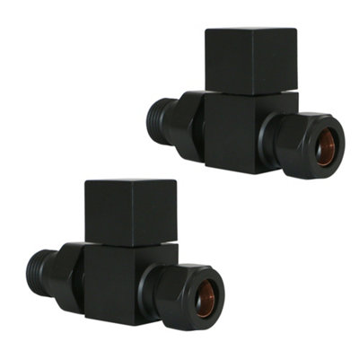 Rinse Bathrooms 15mm Pair of Straight Towel Rail Radiator Valves Square Black