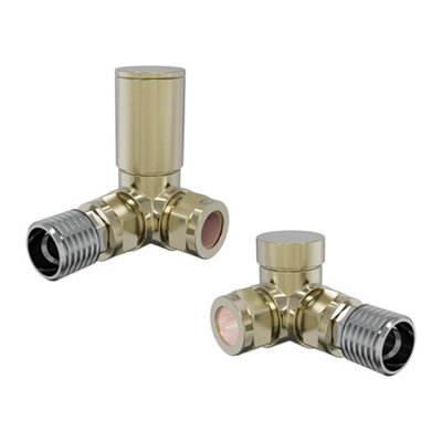 Rinse Bathrooms 15mm Round Head Corner Radiator Valves Angled Towel Rail Valve Brushed Brass