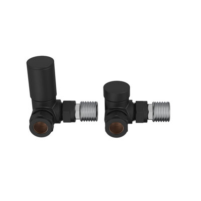 Rinse Bathrooms 15mm Round Head Corner Radiator Valves Angled Towel Rail Valve + Lockshield Valve Black