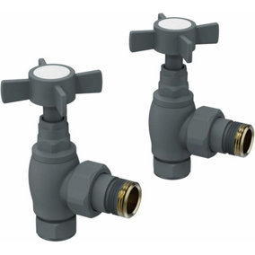 Rinse Bathrooms 15mm Traditional Anthracite Angled Bathroom Radiator Valves Towel Rail Valves Pair for Central Heating