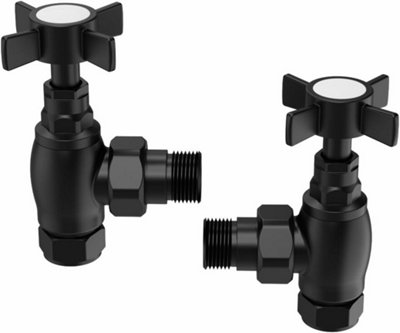 Rinse Bathrooms 15mm Traditional Black Angled Bathroom Radiator Valves Towel Rail Valves Pair for Central Heating