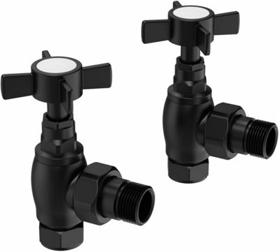 Rinse Bathrooms 15mm Traditional Black Angled Bathroom Radiator Valves Towel Rail Valves Pair for Central Heating