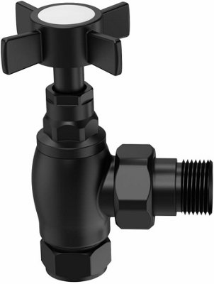 Rinse Bathrooms 15mm Traditional Black Angled Bathroom Radiator Valves Towel Rail Valves Pair for Central Heating