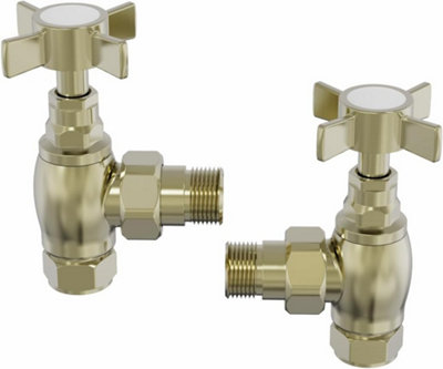Rinse Bathrooms 15mm Traditional Brushed Brass Angled Bathroom Radiator Valves Towel Rail Valves Pair for Central Heating Price Comparisons | Compare The Build