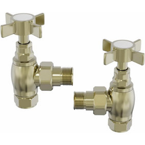 Rinse Bathrooms 15mm Traditional Brushed Brass Angled Bathroom Radiator Valves Towel Rail Valves Pair for Central Heating