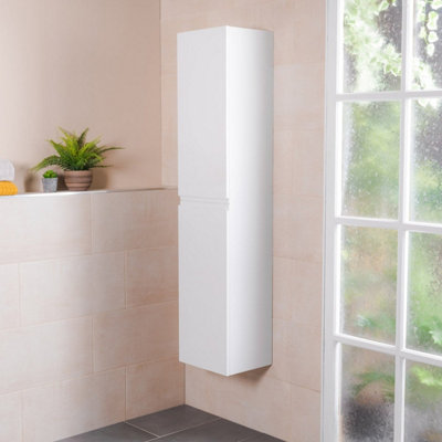 Rinse Bathrooms  1600mm LH Wall Mounted White Gloss Tall Bathroom Furniture Storage Unit