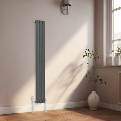 Rinse Bathrooms 1600x200mm Vertical Column Designer Radiator Anthracite Rectangular Single Flat Panel Tall Upright Radiator