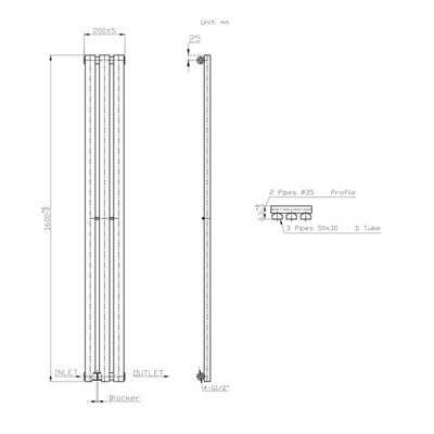 Rinse Bathrooms 1600x200mm Vertical Column Designer Radiator Anthracite ...