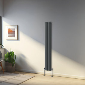 Rinse Bathrooms 1600x236mm Anthracite Vertical Designer Radiator Double Column Oval Panel Bathroom Radiators