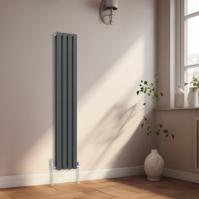 Rinse Bathrooms 1600x270mm Vertical Column Designer Radiator Anthracite Rectangular Double Flat Panel Tall Upright Radiator