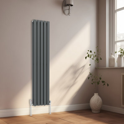 Rinse Bathrooms 1600x340mm Vertical Column Designer Radiator Anthracite Rectangular Double Flat Panel Tall Upright Radiator