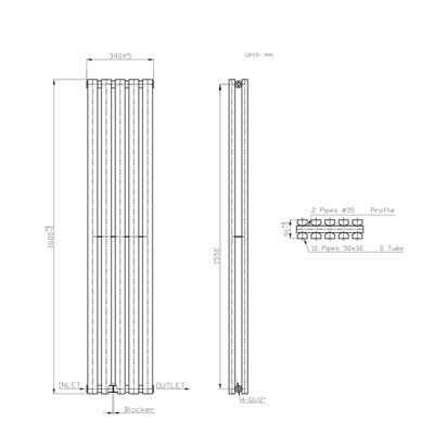 Rinse Bathrooms 1600x340mm Vertical Column Designer Radiator Anthracite ...