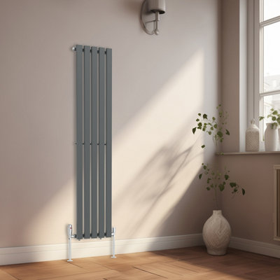 Rinse Bathrooms 1600x340mm Vertical Column Designer Radiator Anthracite Rectangular Single Flat Panel Tall Upright Radiator