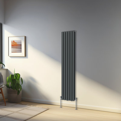 Rinse Bathrooms 1600x354mm Anthracite Vertical Designer Radiator Double Column Oval Panel Bathroom Radiators