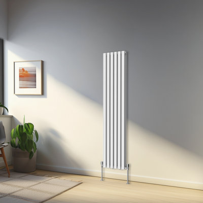 Rinse Bathrooms 1600x354mm White Vertical Designer Radiator Double Column Oval Panel Bathroom Radiators