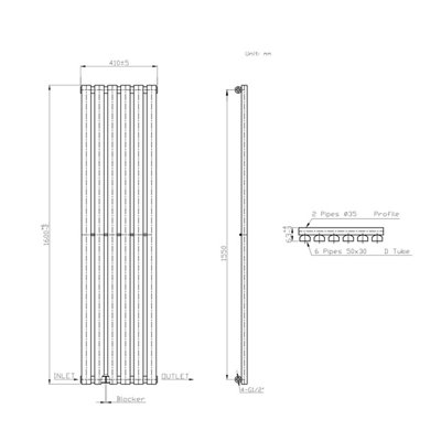 Rinse Bathrooms 1600x410mm Vertical Column Designer Radiator Anthracite ...
