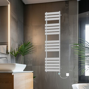 Rinse Bathrooms 1600x450mm Chrome Flat Panel Electric Heated Towel Rail Thermostatic Timer Bathroom Towel Radiator 800W
