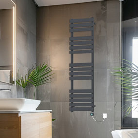 Rinse Bathrooms 1600x450mm Sand Grey Flat Panel Electric Heated Towel Rail Thermostatic Timer Bathroom Towel Radiator 800W
