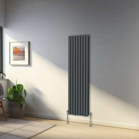 Rinse Bathrooms 1600x472mm Anthracite Vertical Designer Radiator Double Column Oval Panel Bathroom Radiators