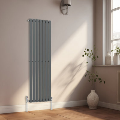 Rinse Bathrooms 1600x480mm Vertical Column Designer Radiator Anthracite Rectangular Single Flat Panel Tall Upright Radiator