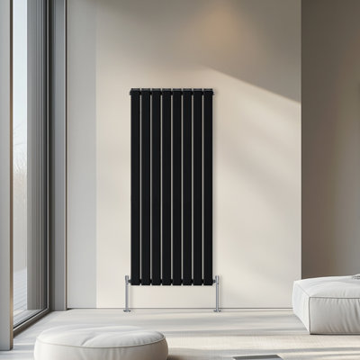 Rinse Bathrooms 1600x544mm Vertical Column Designer Radiator Black Double Flat Panel Radiators
