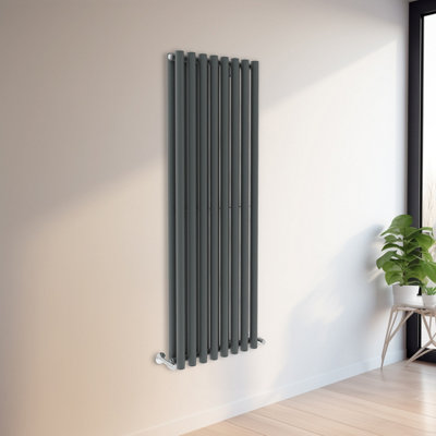 Rinse Bathrooms 1600x545mm Vertical Column Designer Radiator Anthracite Round Tube Double Panel Tall Upright Radiator