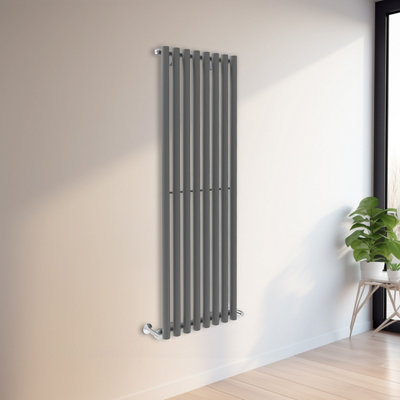 Rinse Bathrooms 1600x545mm Vertical Column Designer Radiator Anthracite Round Tube Single Panel Tall Upright Radiator