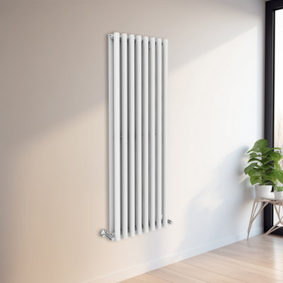 Rinse Bathrooms 1600x545mm Vertical Column Designer Radiator White Round Tube Double Panel Tall Upright Radiator