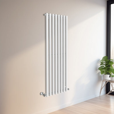 Rinse Bathrooms 1600x545mm Vertical Column Designer Radiator White Round Tube Single Panel Tall Upright Radiator