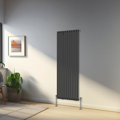 Rinse Bathrooms 1600x590mm Black Vertical Designer Radiator Single ...