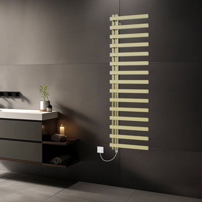 Rinse Bathrooms 1600x600mm 800W Square Designer Electric Heated Towel Rail Bathroom Ladder Radiator Warmer Brushed Brass